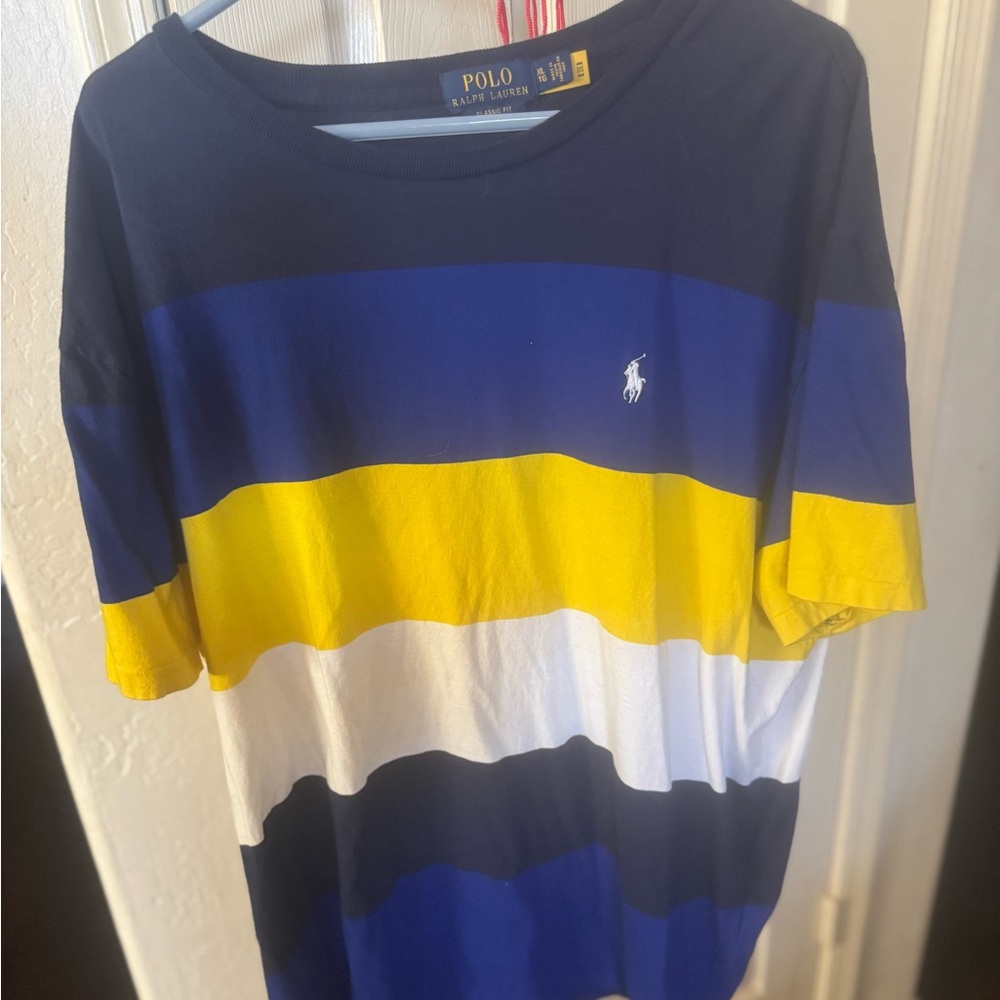 Ralph Lauren Striped Tee in Blue, Yellow & White